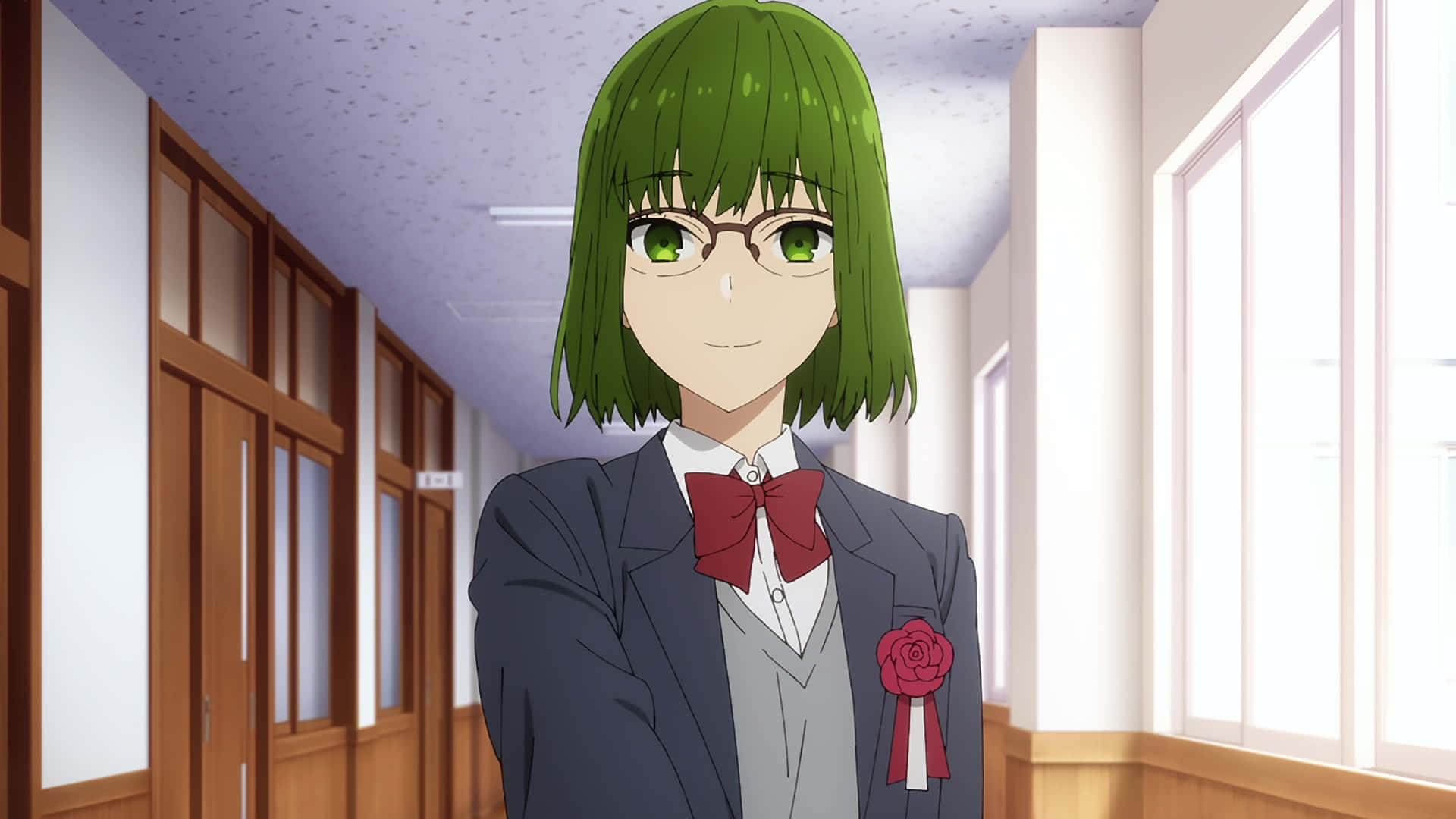 Sakura Kouno, green-haired anime girl, school uniform, Full HD Desktop Wallpaper