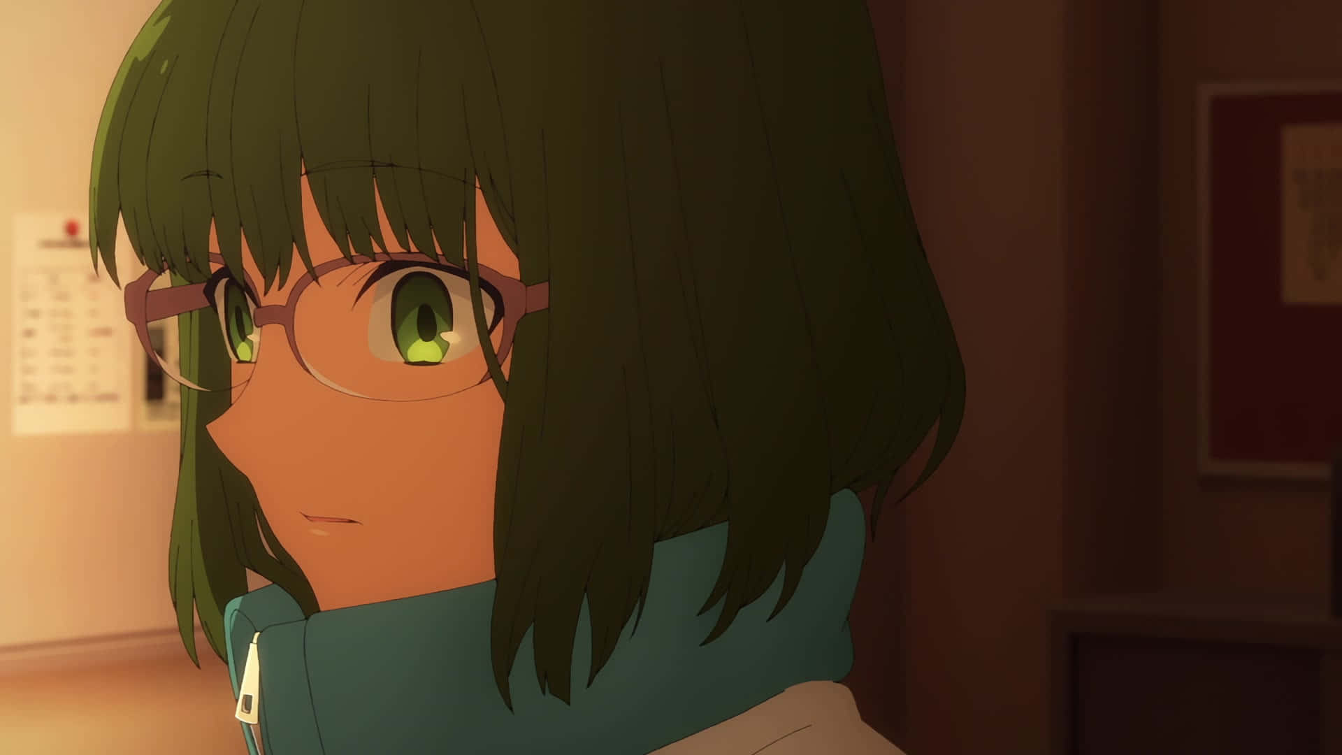 Sakura Kouno, green eyes, glasses, Full HD Desktop Wallpaper