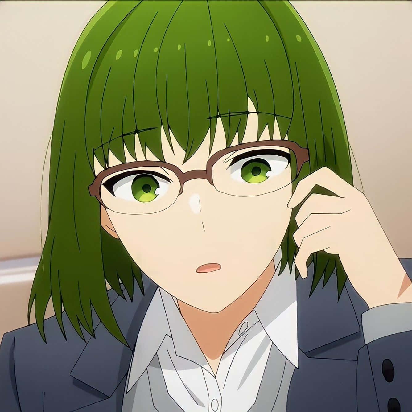 Sakura Kouno, vibrant green hair, glasses, HD Desktop Wallpaper