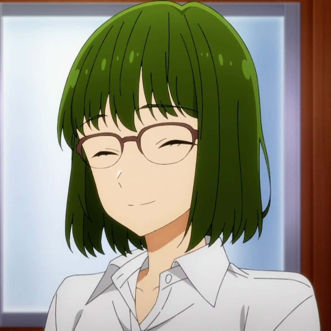 Sakura Kouno, green bob hair, glasses, SD Desktop Wallpaper