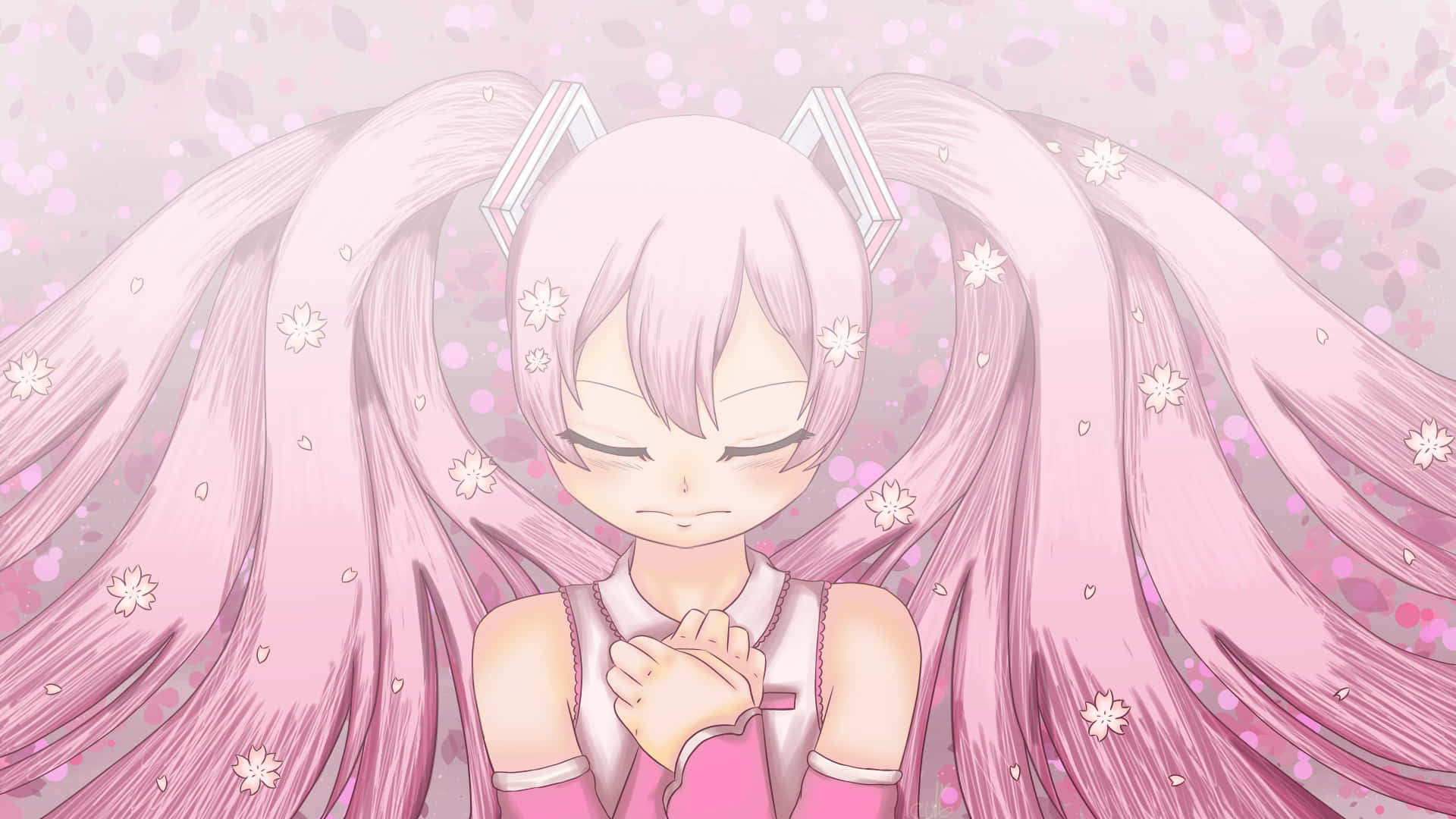 Sakura Miku, long pink pigtails, cat ears, Full HD Desktop Wallpaper