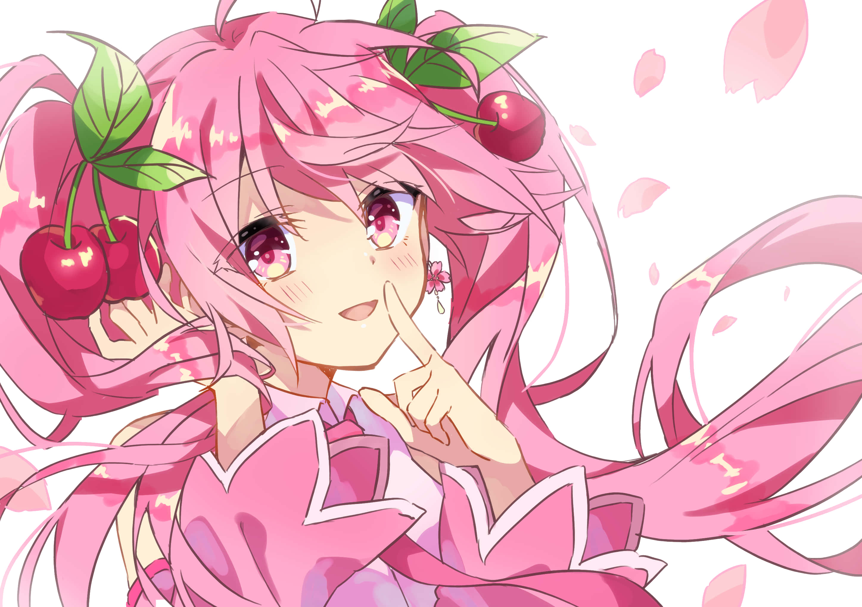 Sakura Miku, pink hair, cherry blossoms, 2K Desktop Wallpaper