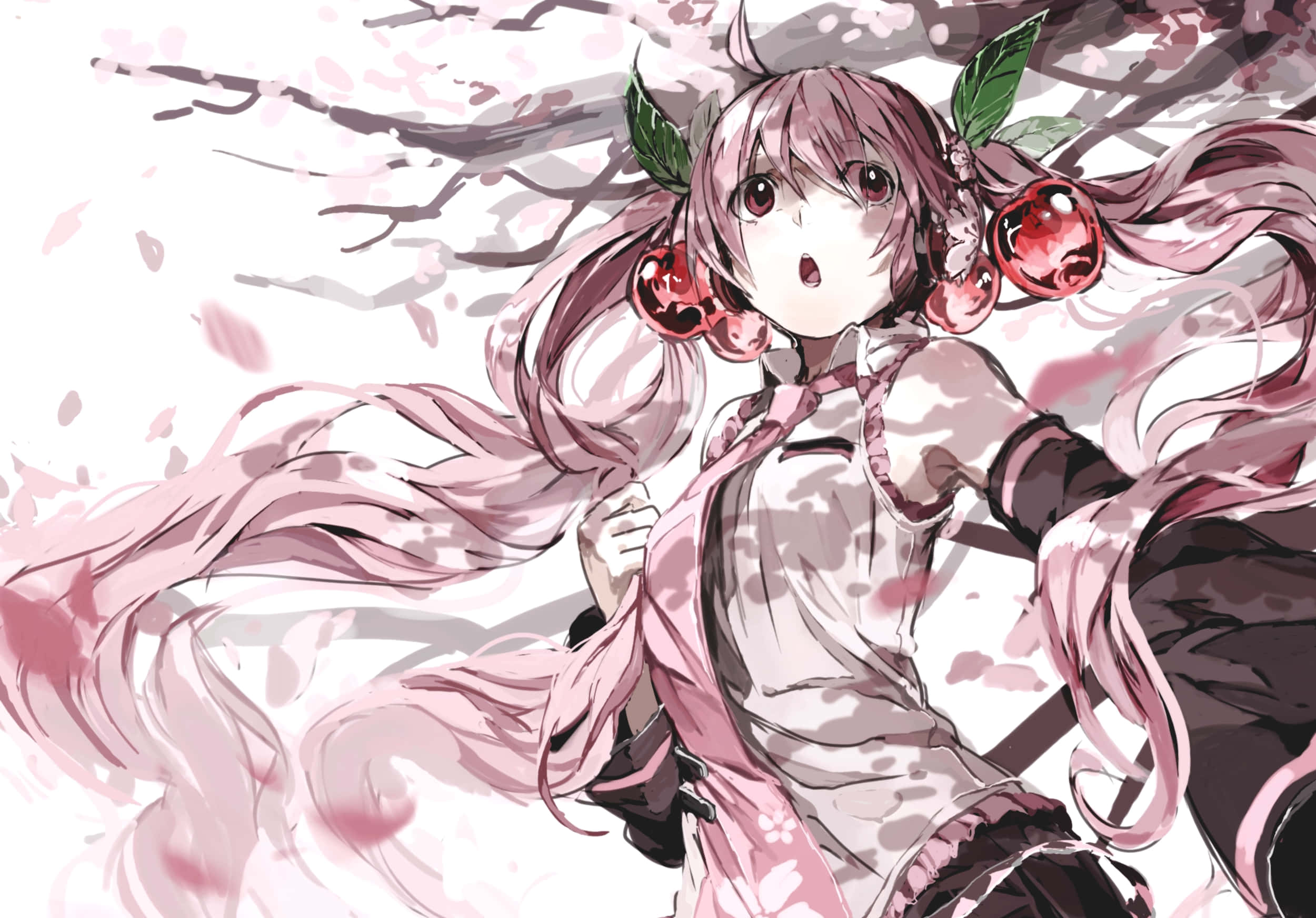 Sakura Miku, pink hair, cherry blossom accessories, Full HD Desktop Wallpaper