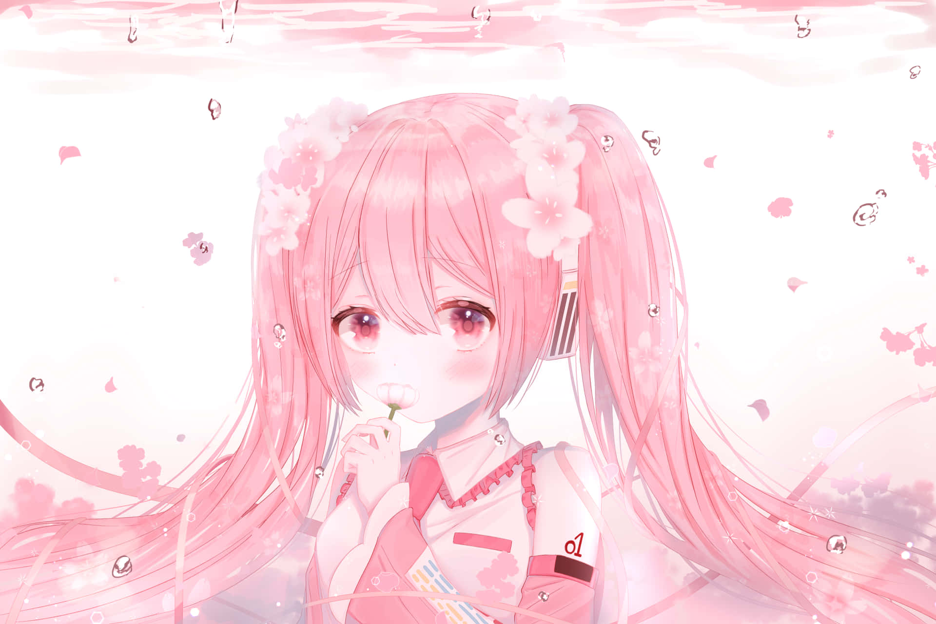 Sakura Miku, pink-haired anime girl, cherry blossoms, Full HD Desktop Wallpaper