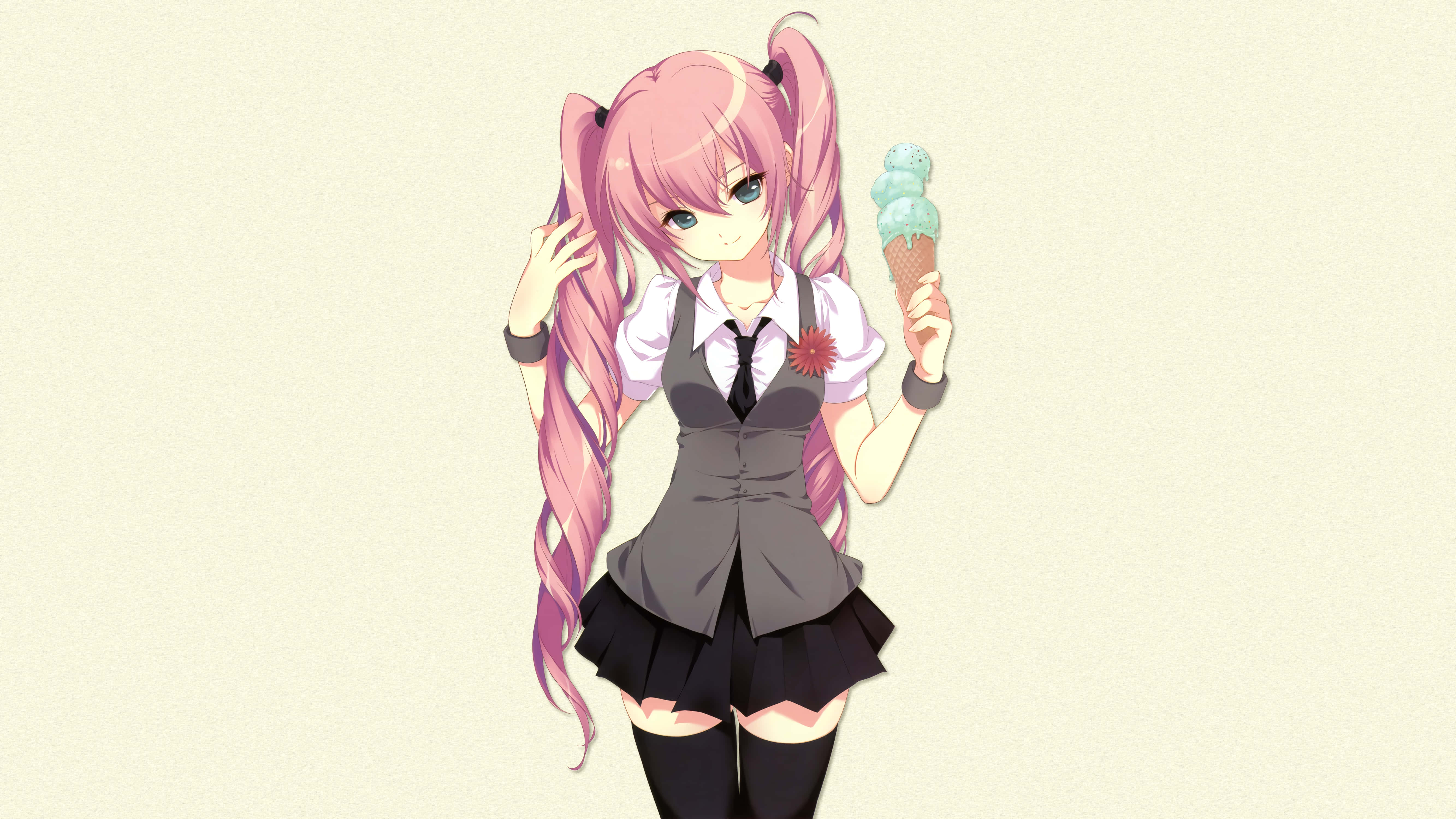 Sakura Miku, pink pigtails, mint ice cream cone, 5K Desktop Wallpaper