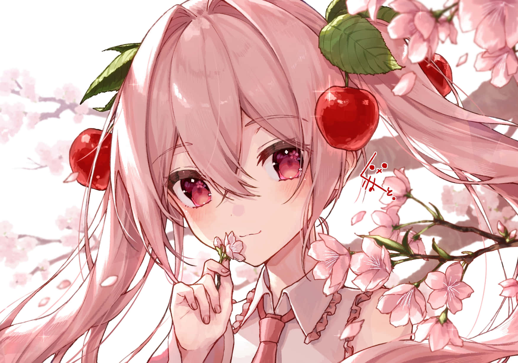 Sakura Miku, pink-haired anime girl, cherry blossoms, HD Desktop Wallpaper