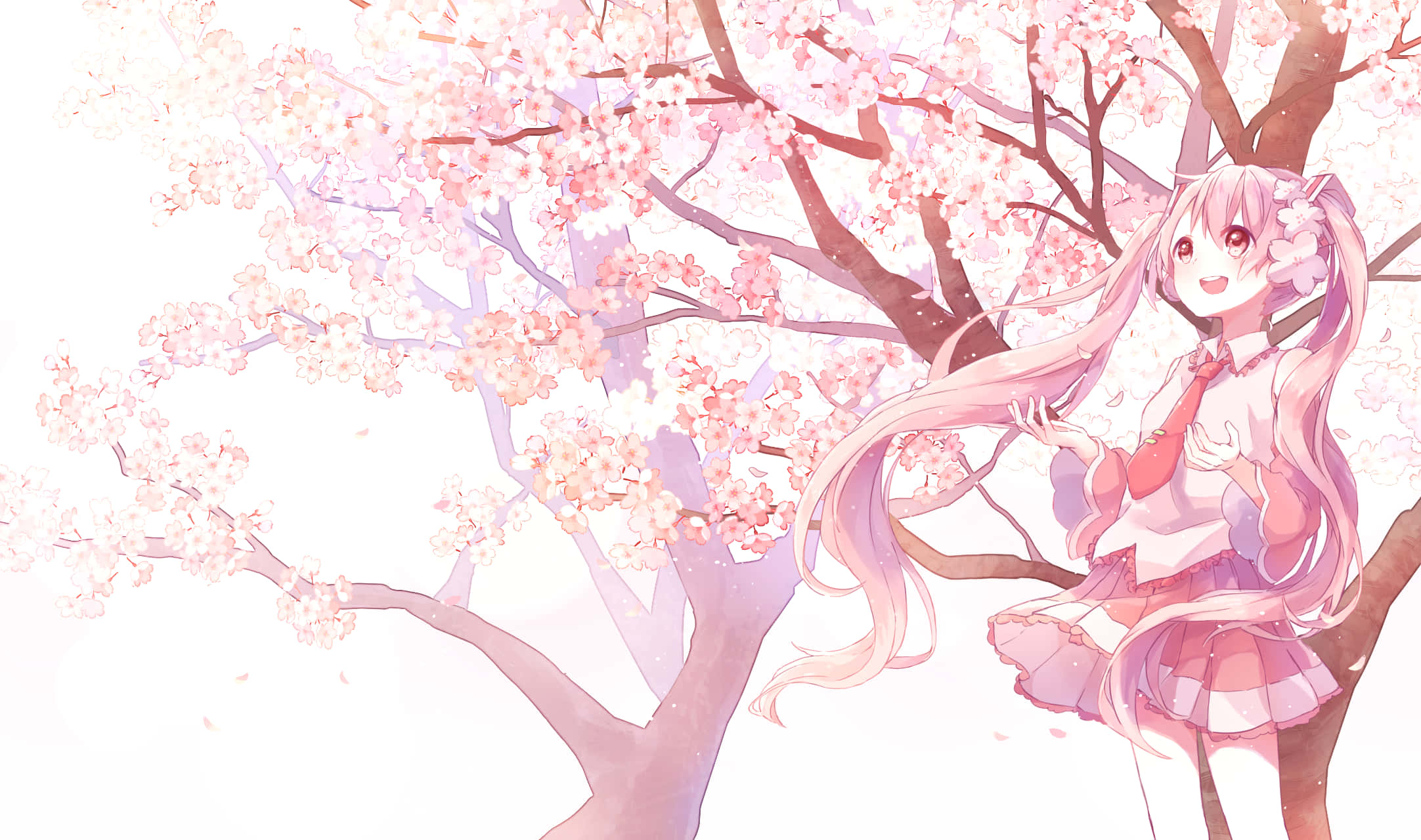 Sakura Miku, cherry tree, soft pink flowers, Full HD Desktop Wallpaper