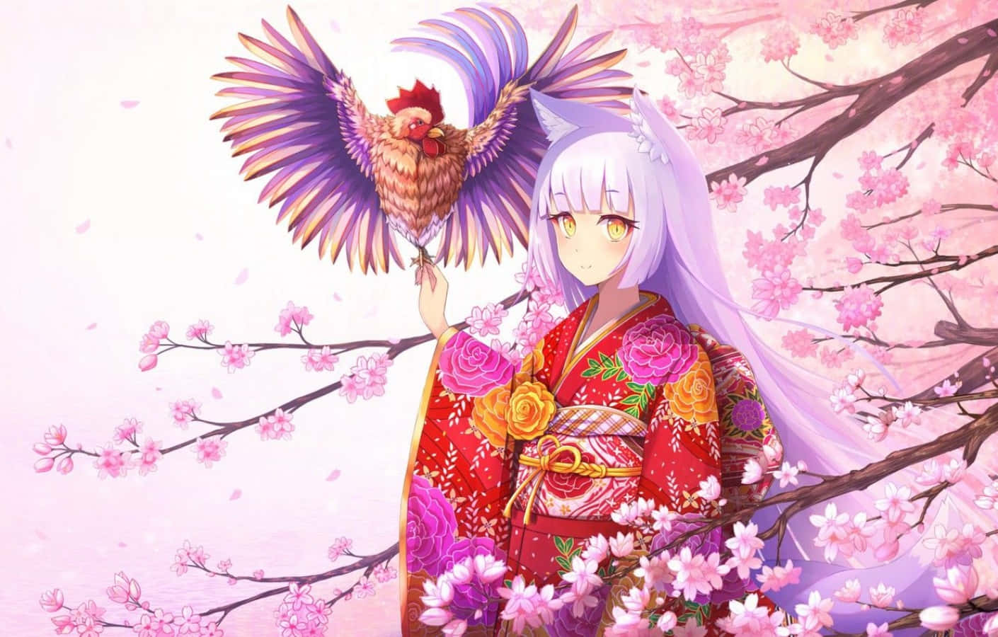 Sakura, anime, kitsune girl, HD Desktop Wallpaper