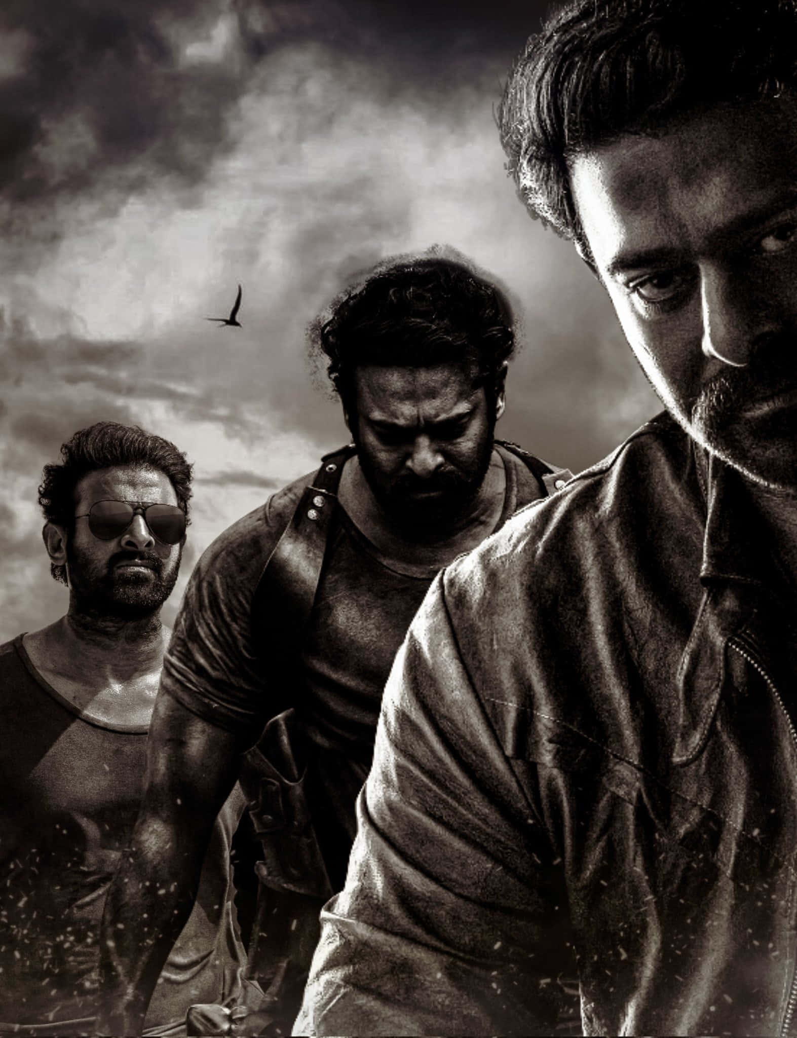 Salaar, movie poster trio, gritty black and white, Full HD Phone Wallpaper