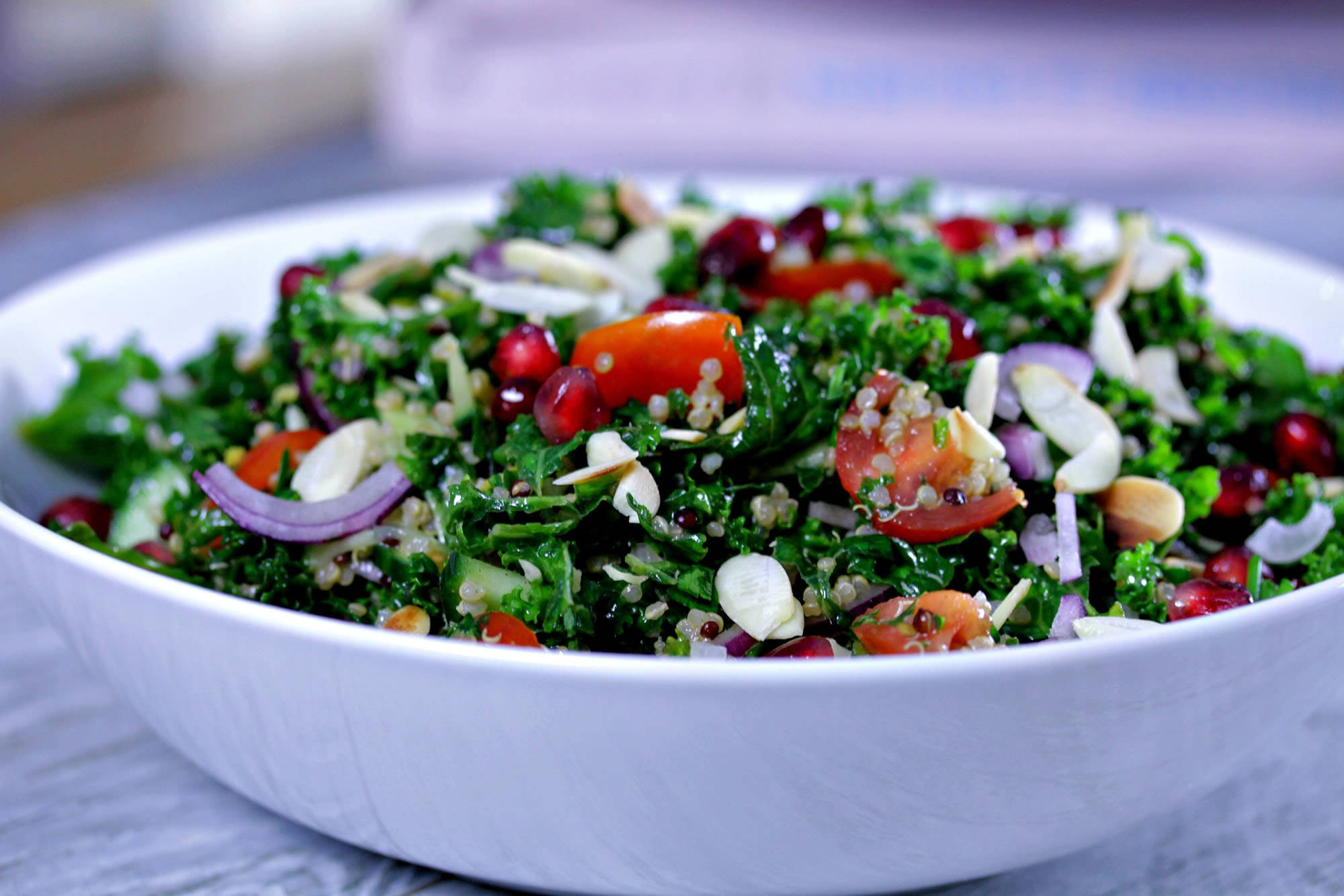 kale, quinoa, pomegranate seeds, Full HD Desktop Wallpaper