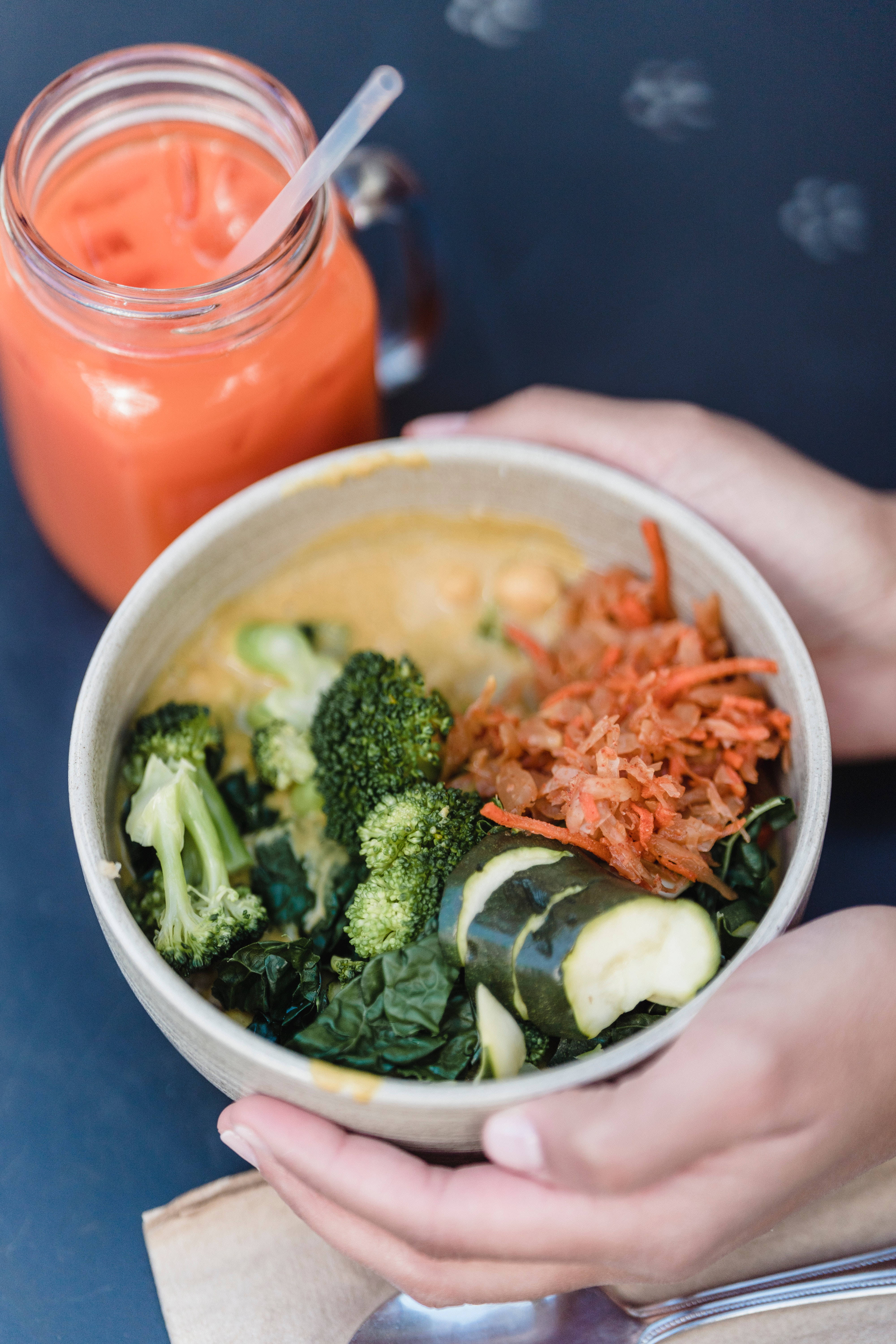 veggie bowl, broccoli, zucchini, 5K Phone Wallpaper