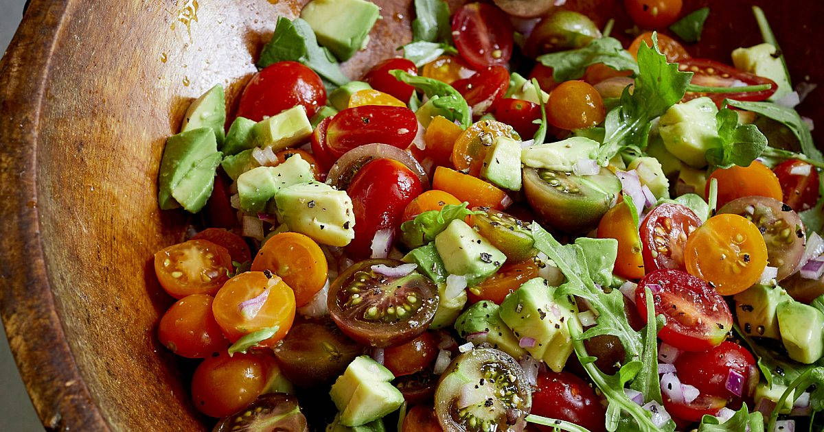 vegetable salad, cherry tomatoes, avocado, SD Desktop Wallpaper