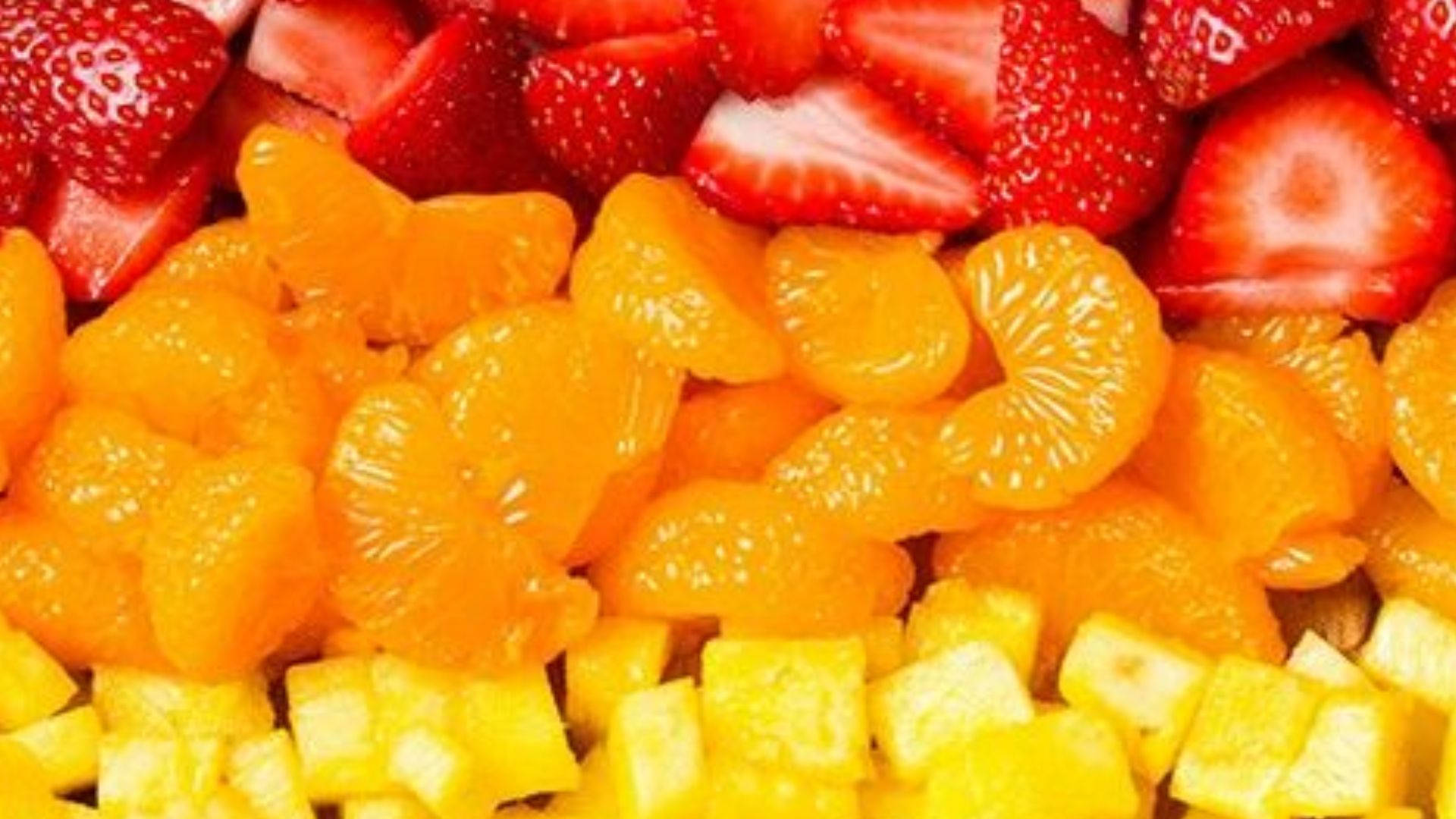 strawberries, mandarin oranges, pineapple chunks, Full HD Desktop Wallpaper