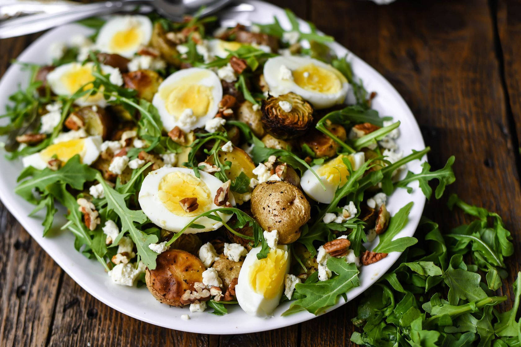 arugula, hard-boiled eggs, roasted potatoes, HD Desktop Wallpaper