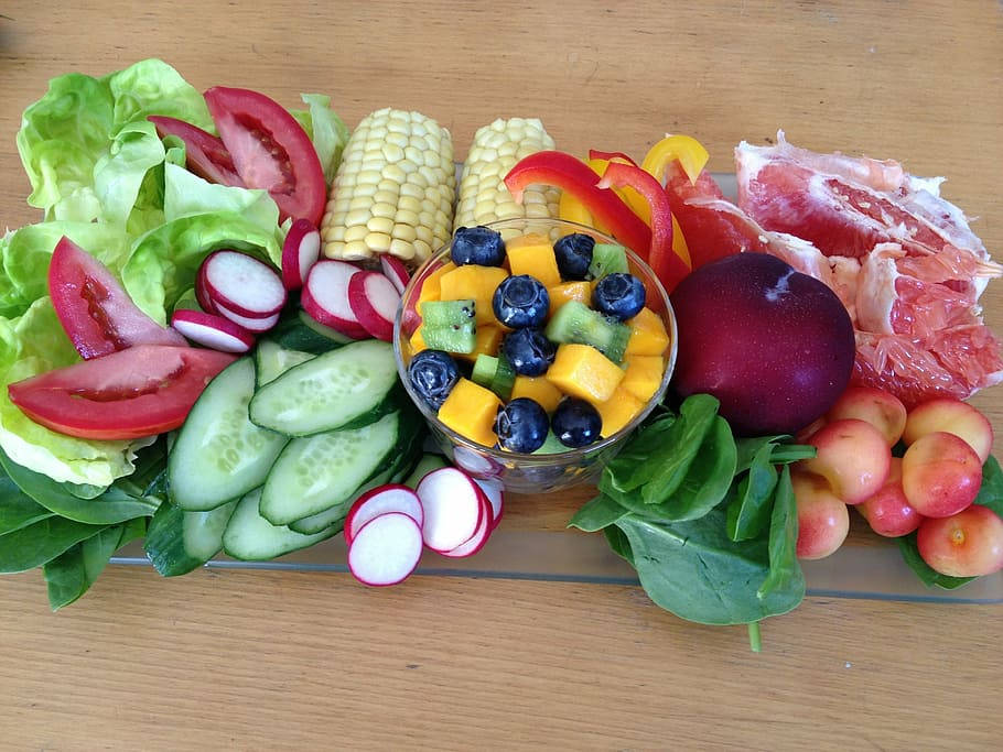 fresh fruit salad, sliced tomatoes, cucumbers, SD Desktop Wallpaper
