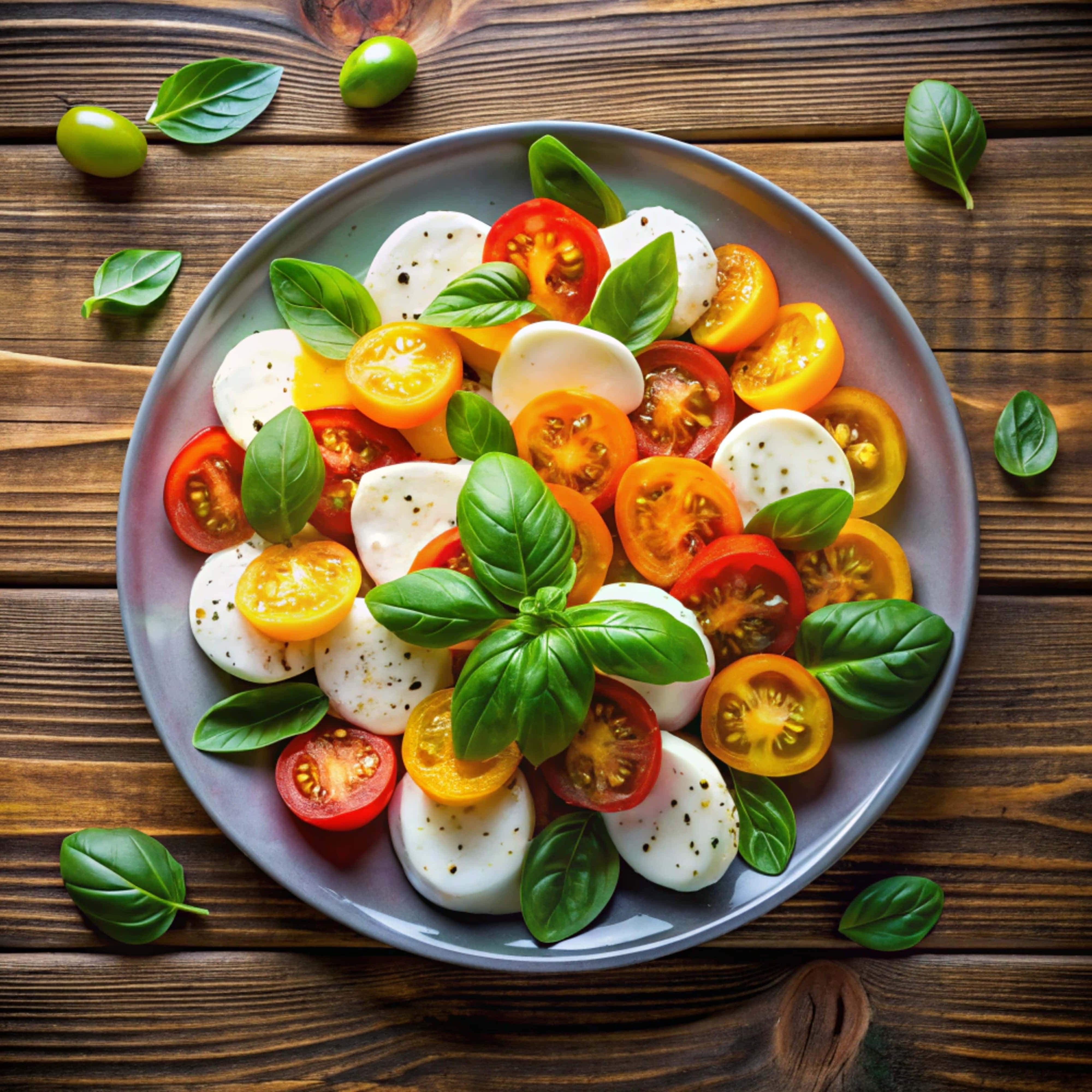 caprese salad, mozzarella, cherry tomatoes, 4K Desktop Wallpaper