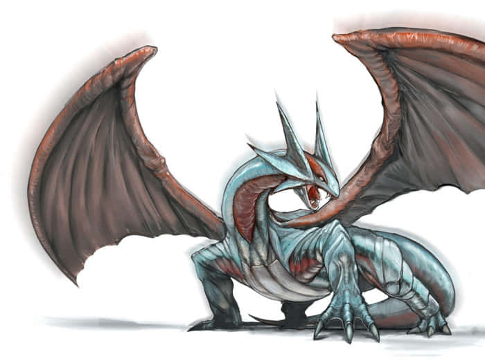 Salamence, blue and brown, spiked horns, SD Desktop Wallpaper