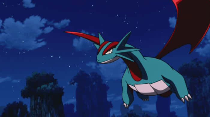 Salamence, starry night sky, red accents, SD Desktop Wallpaper
