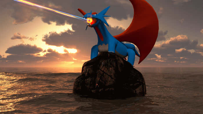 Salamence, blue dragon, red wing, SD Desktop Wallpaper