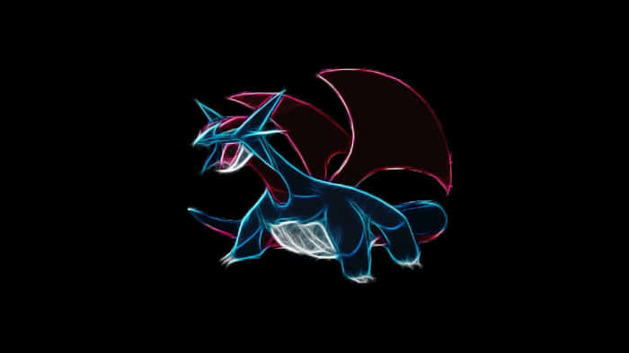 Salamence, neon lines, glowing blue, SD Desktop Wallpaper