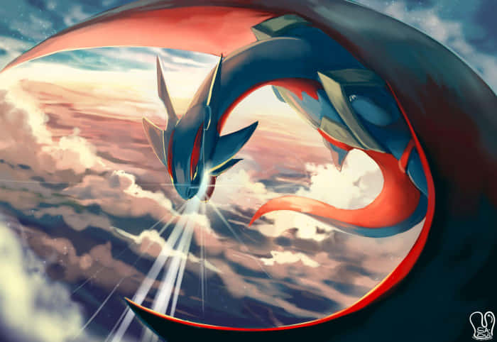 Salamence, blue and red dragon, vibrant sunset sky, SD Desktop Wallpaper