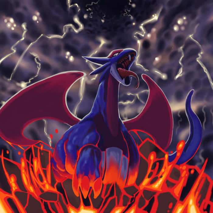 Salamence, blue and red, crackling lightning, SD Desktop Wallpaper