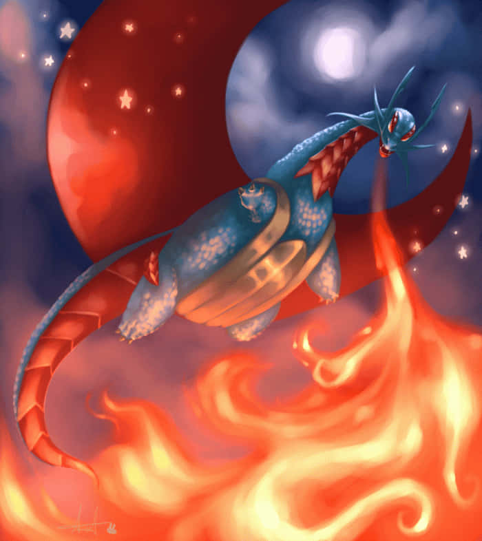 Salamence, fire breathing, blue dragon, SD Phone Wallpaper