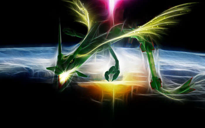 Salamence, green glowing, fiery wings, SD Desktop Wallpaper