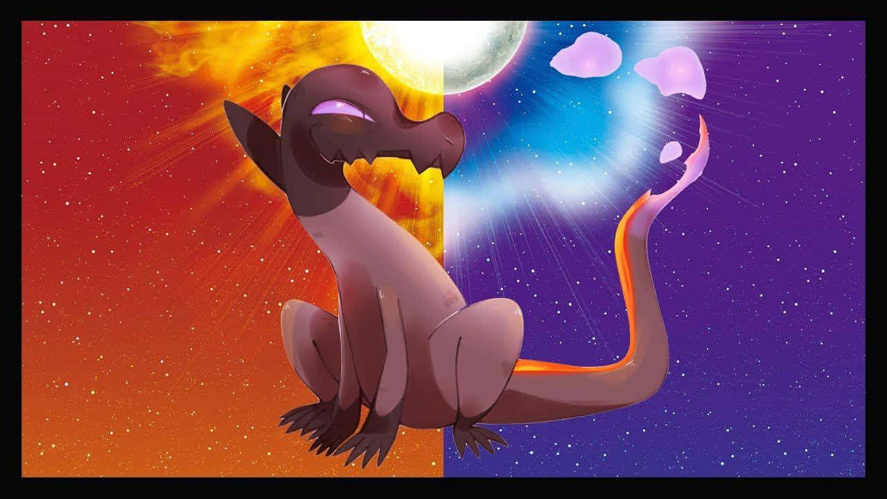Salandit, fiery orange sun, cool blue moon, HD Desktop Wallpaper