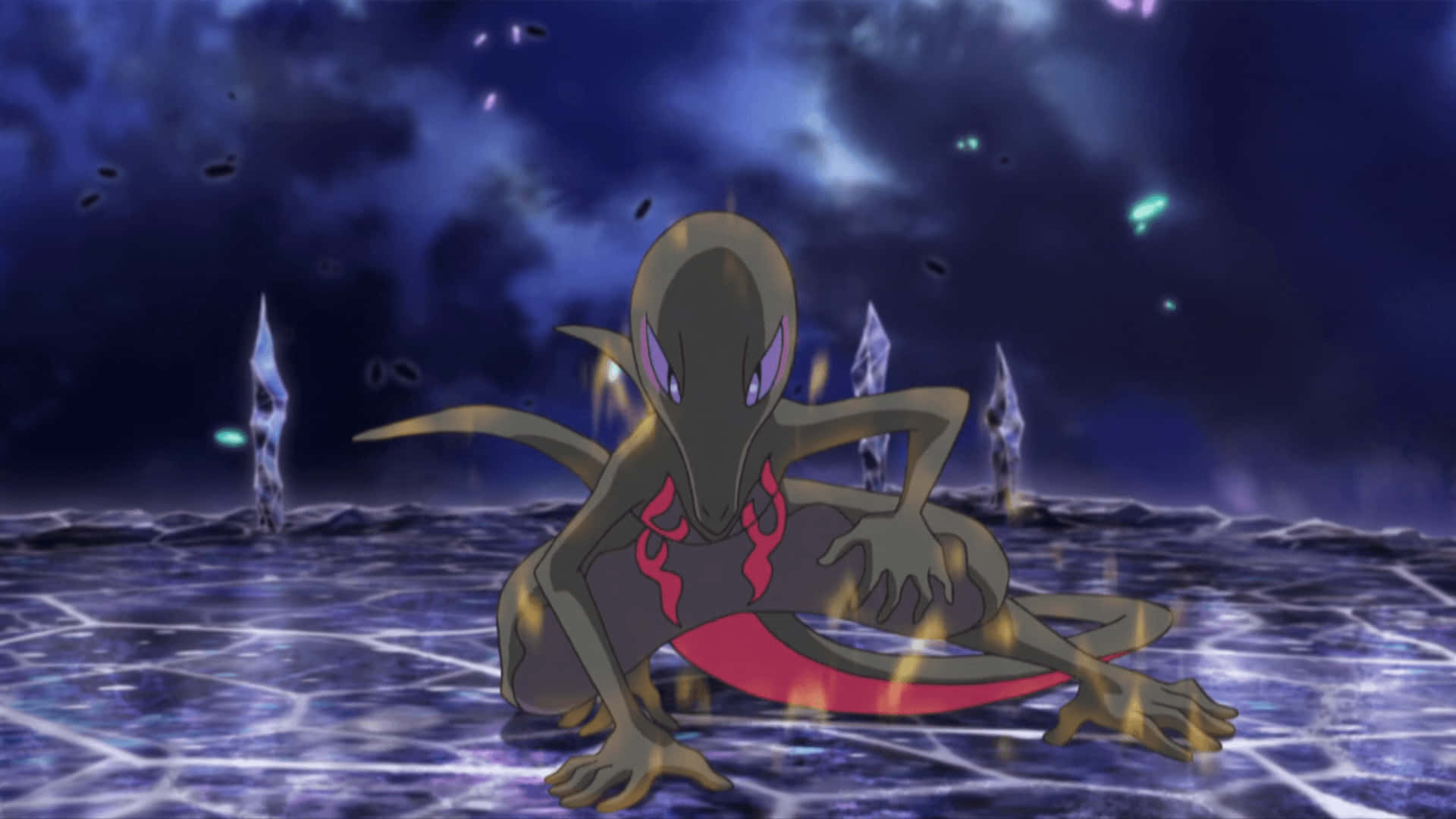 Salandit, glowing purple eyes, cracked ice, Full HD Desktop Wallpaper