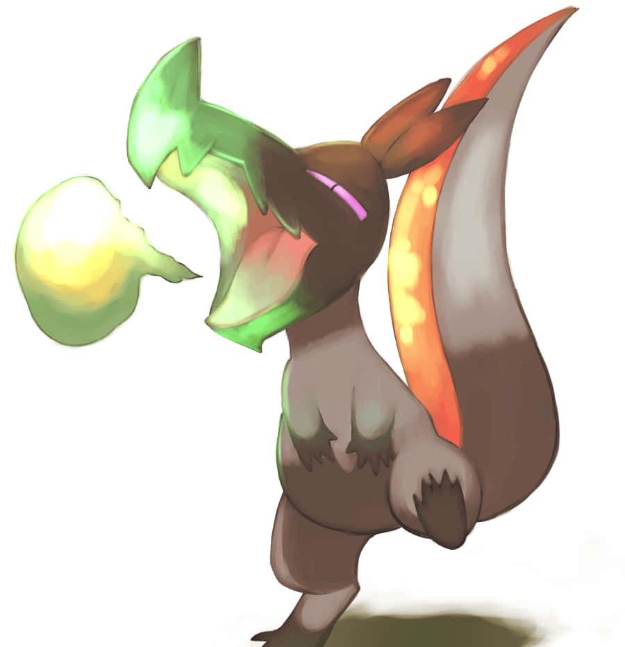 Salandit, green glowing head, orange tail, SD Phone Wallpaper