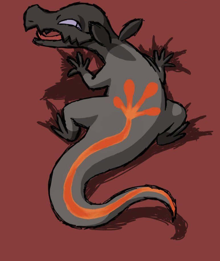 Salandit, long tail, orange flame-like pattern, SD Phone Wallpaper