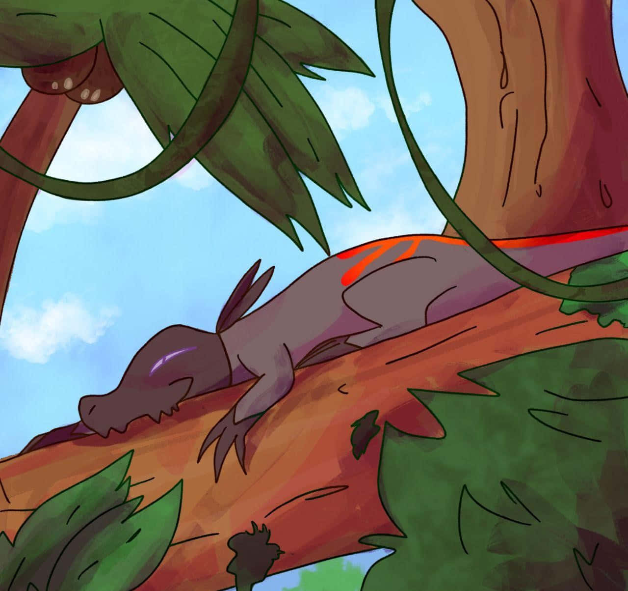 Salandit, purple dragon, orange stripes, HD Desktop Wallpaper