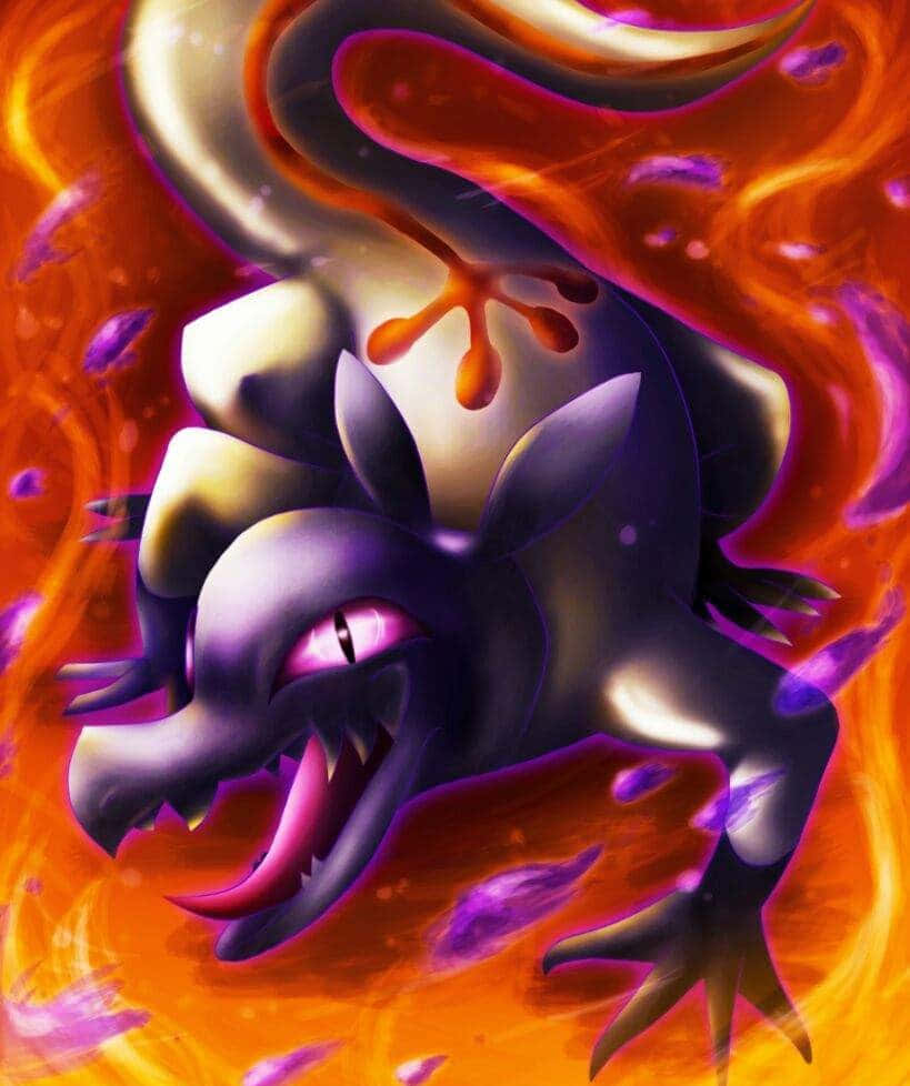 Salandit, flames, purple, SD Phone Wallpaper