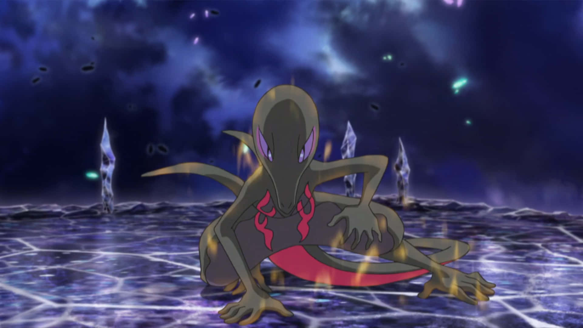 Salazzle, poison ground, glowing purple eyes, Full HD Desktop Wallpaper