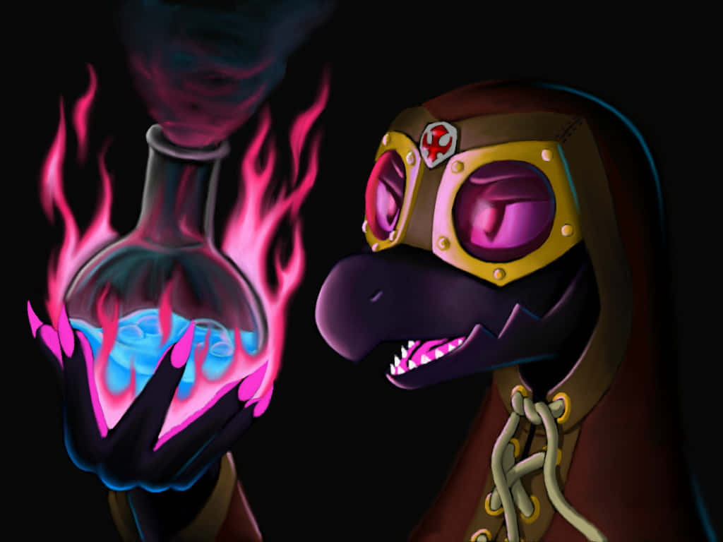 Salazzle, poison test tube, flaming potion bottle, SD Desktop Wallpaper