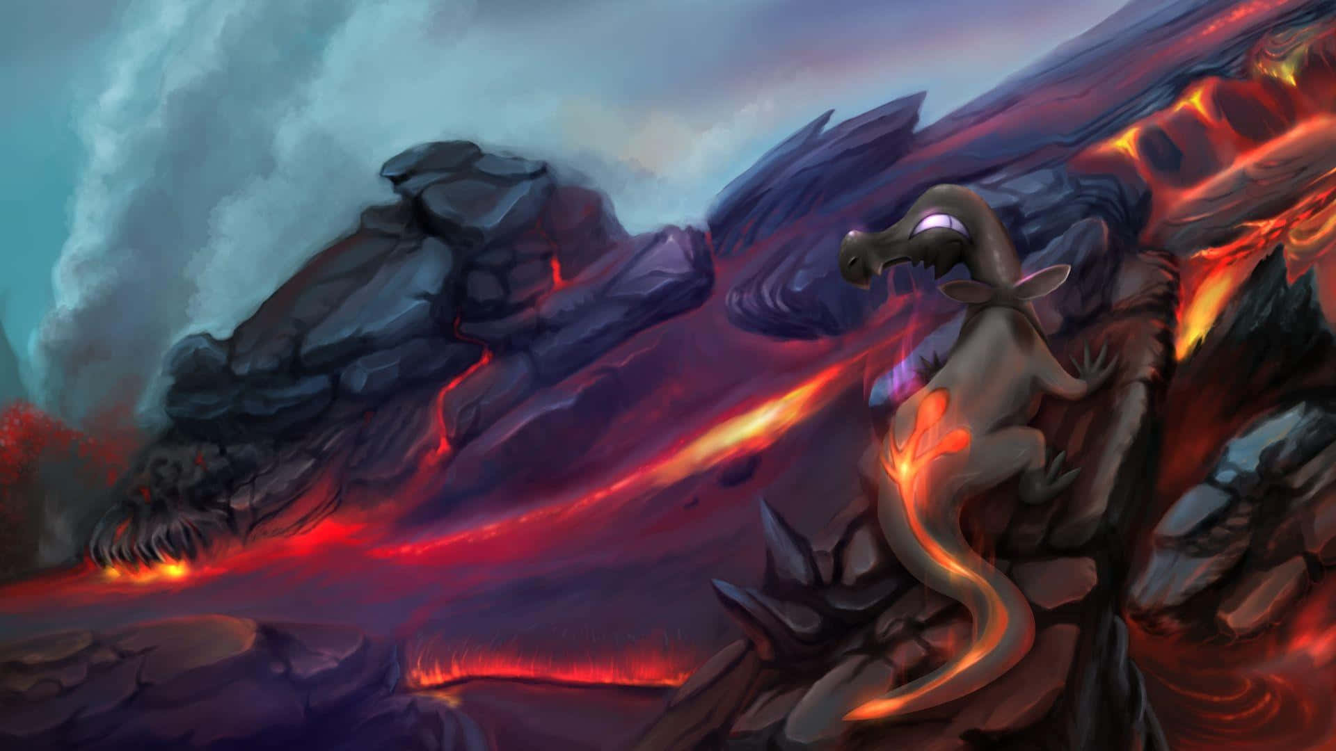 Salazzle, volcano, lava, Full HD Desktop Wallpaper