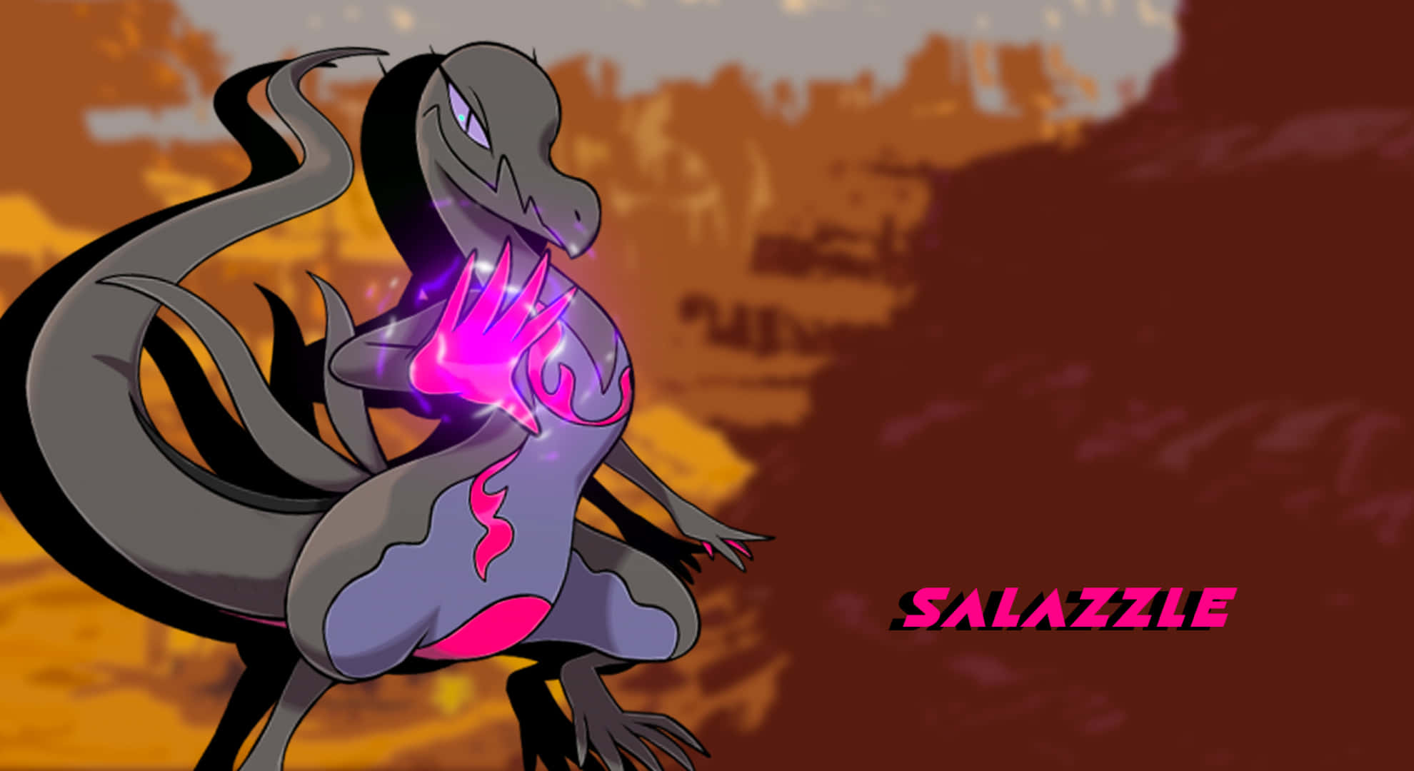 Salazzle, poison hand, glowing pink energy pulses, Full HD Desktop Wallpaper