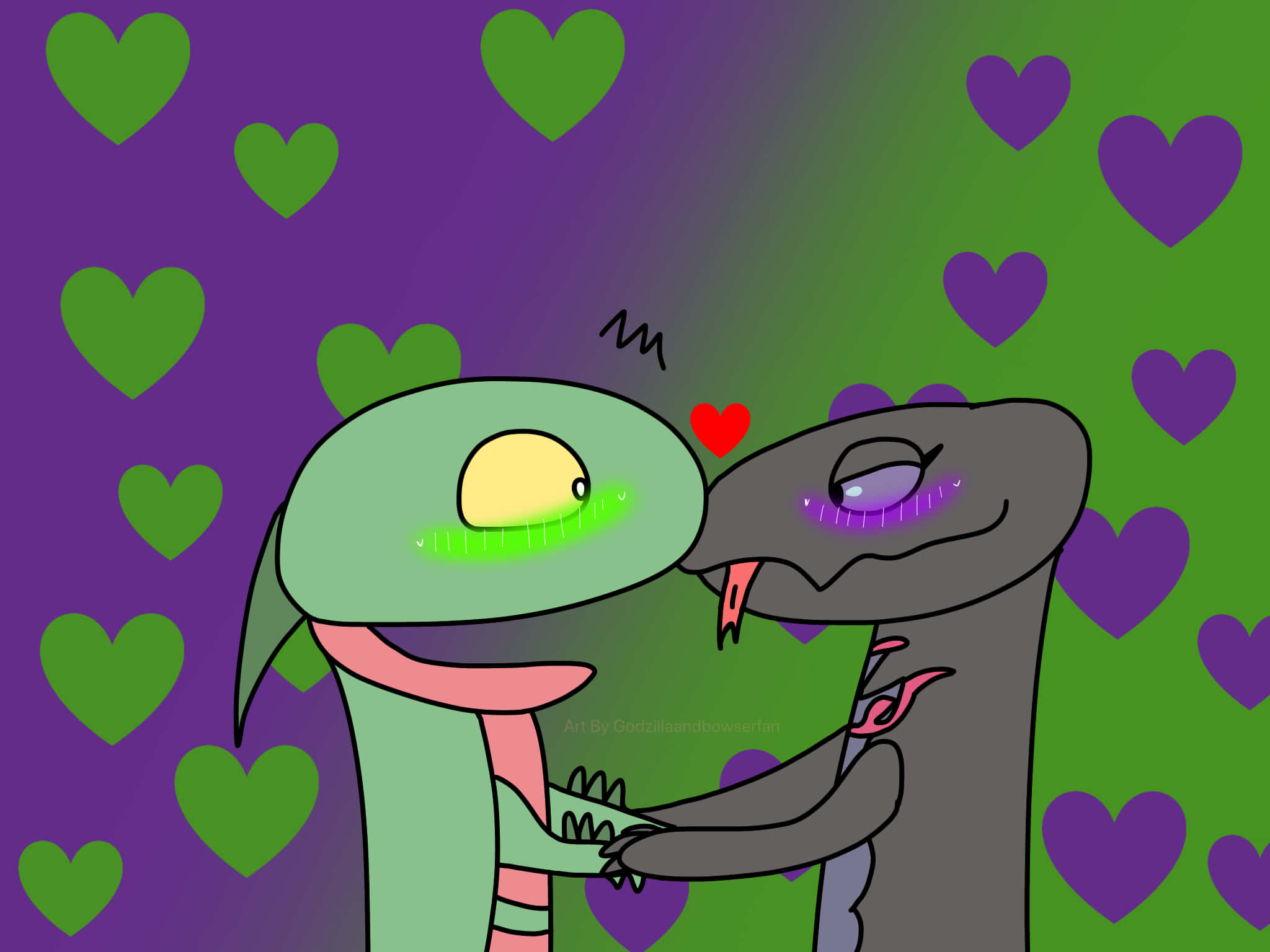 Salazzle, boy and girl, purple and green gradient background, Full HD Desktop Wallpaper