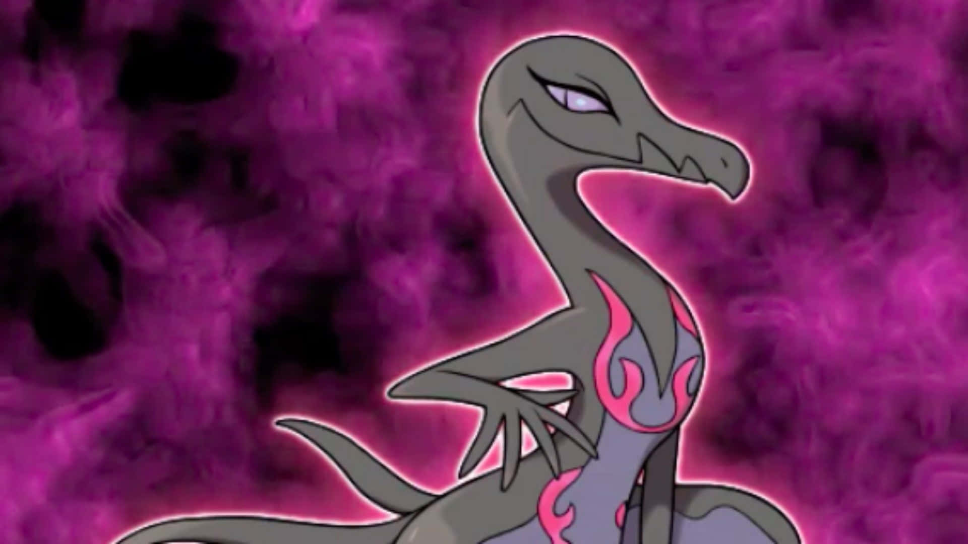 Salazzle, pink flame patterns, swirling purple smoke background, Full HD Desktop Wallpaper