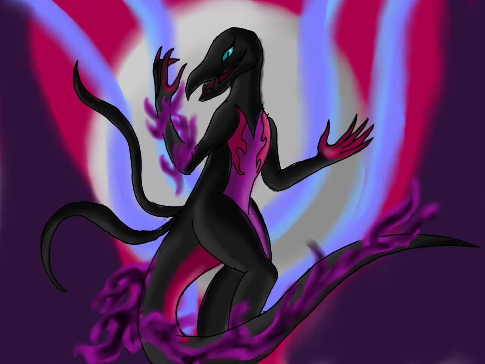 Salazzle, poison smoke, glowing blue eyes, HD Desktop Wallpaper
