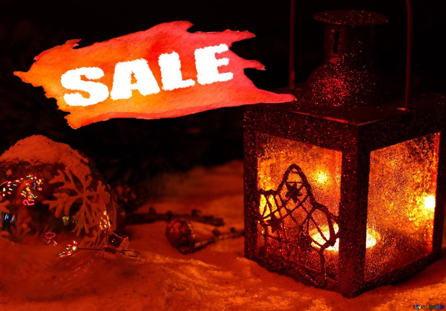 Sales Christmas Item, glowing lantern, snowy ground, HD Desktop Wallpaper