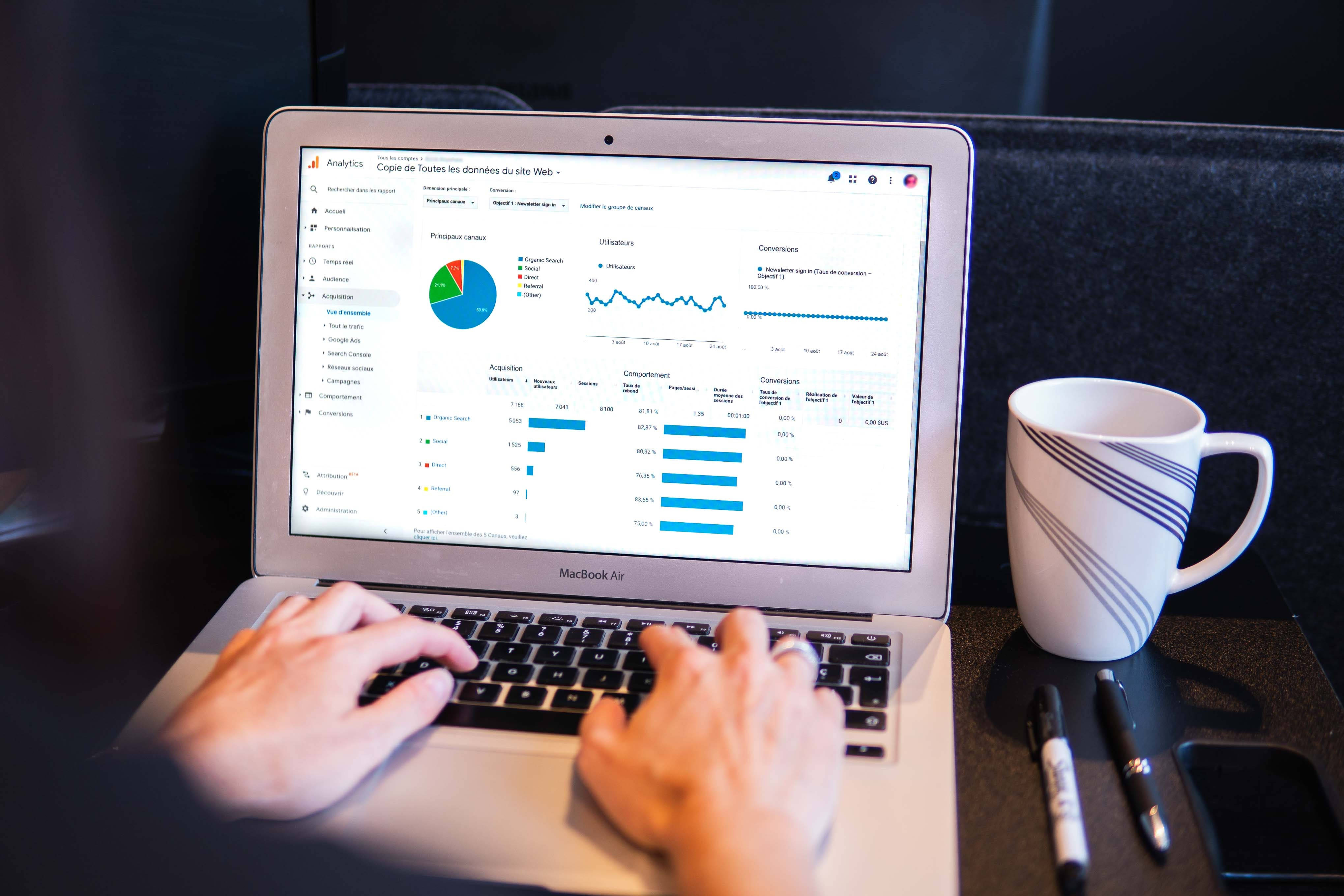 Sales Analysis, analytics dashboards, striped mug, 4K Desktop Wallpaper