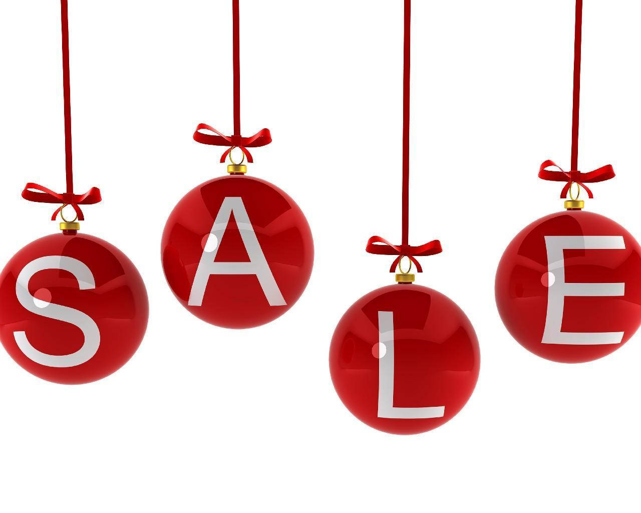 Sales, red Christmas balls, glossy red ornaments, HD Desktop Wallpaper