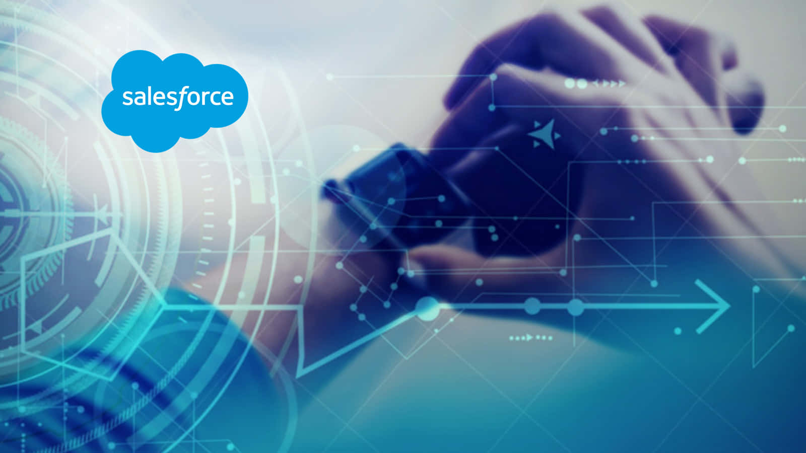 Salesforce, smartphone, glowing blue digital interfaces, HD Desktop Wallpaper