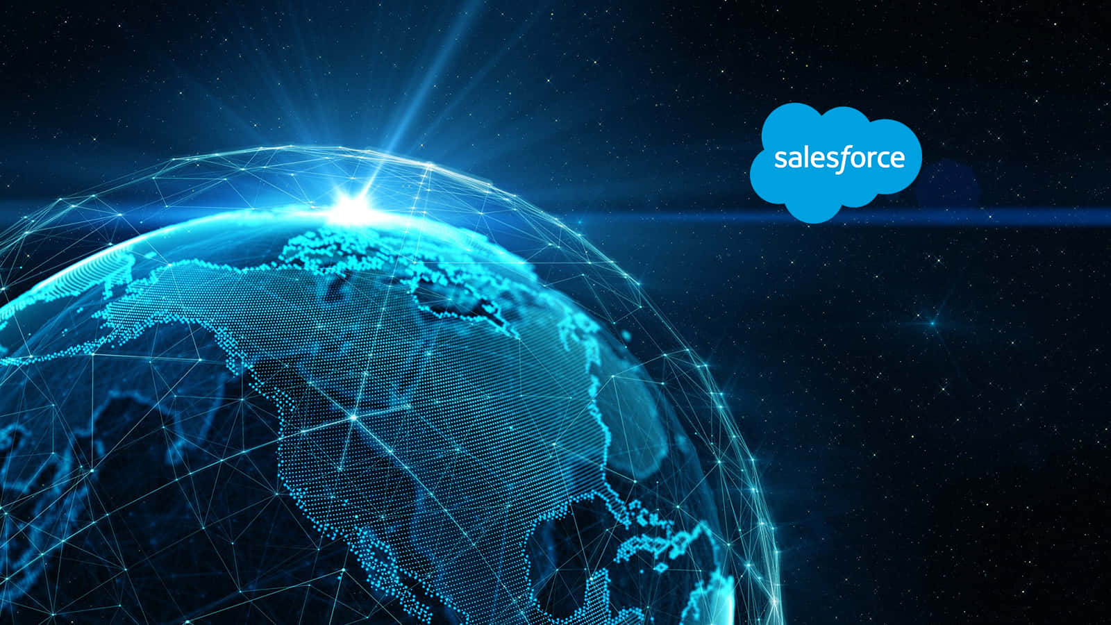 Salesforce, glowing blue digital globe, network lines, HD Desktop Wallpaper