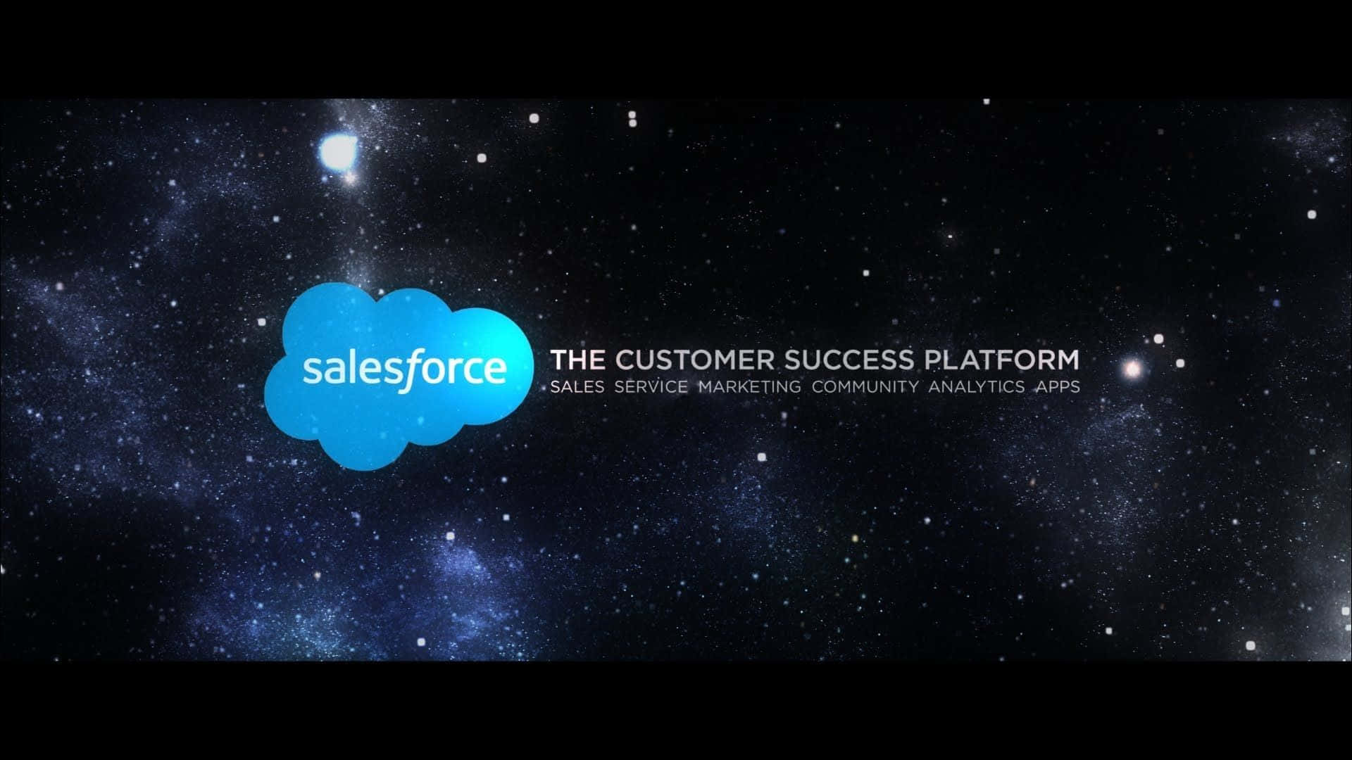 Salesforce, blue Salesforce cloud logo, starry cosmic background, Full HD Desktop Wallpaper