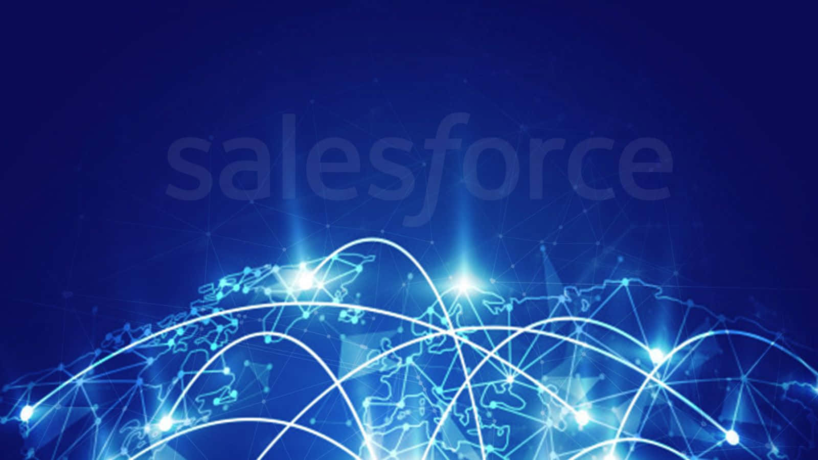 Salesforce, glowing blue digital network, world map, HD Desktop Wallpaper