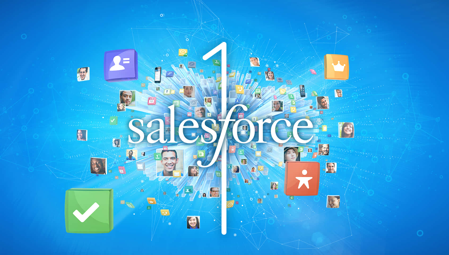 Salesforce, Salesforce logo, floating icons, HD Desktop Wallpaper
