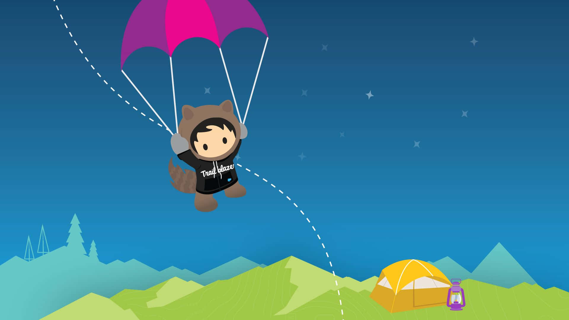 Salesforce, raccoon costume, pink canopy, Full HD Desktop Wallpaper
